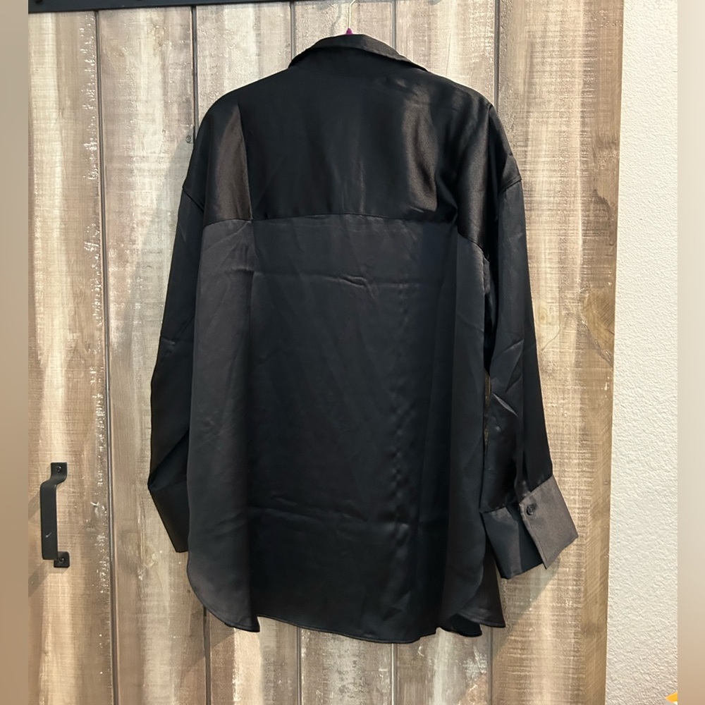 H&M black Satin button down shirt, M - Picture 9 of 10